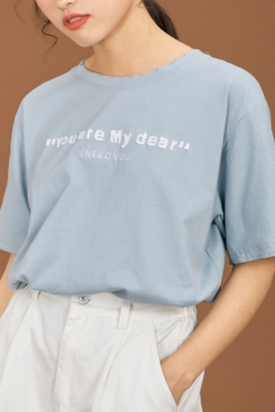 Fashion Girls Letter You Are My Dear Print Short Sleeve Crew Neck Relaxed T-shirt