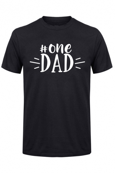 Mens Simple Letter One Dad Printed Short Sleeve Regular Fit Crew Neck T-Shirt