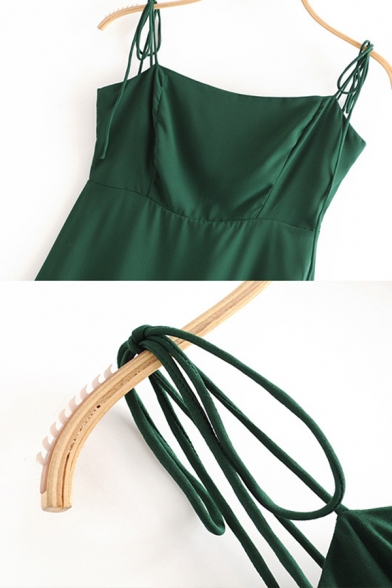 Special Occasion Bow Tied Shoulder Mid A-line Slip Dress in Green