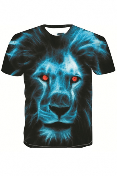 Stylish 3D Tiger Wolf Cat Pattern Short Sleeve Round Neck Regular Fitted Tee Top for Men