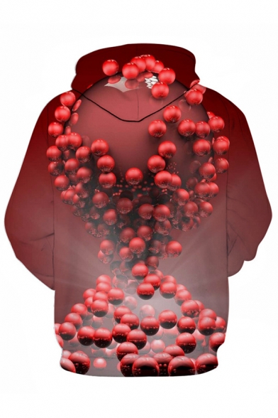 Dressy Mens 3D Ball Pattern Pocket Drawstring Long Sleeve Regular Fit Hooded Sweatshirt in Red