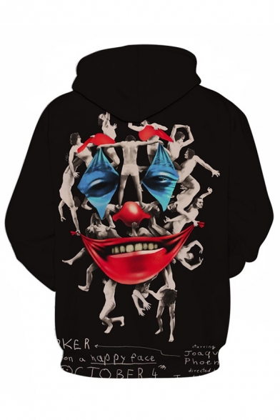 Dressy Mens 3D Character Hand Letter on a Happy Face Printed Pocket Drawstring Long Sleeve Regular Fit Graphic Hoodie