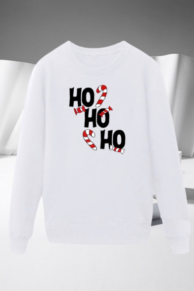Dressy Mens Candy Pattern Letter Hohoho Pullover Long Sleeve Round Neck Regular Fit Graphic Sweatshirt