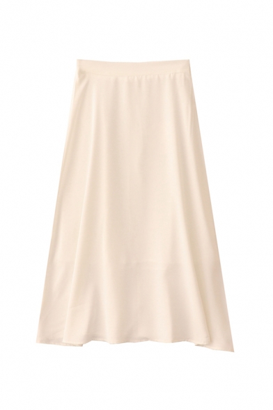 Novelty Womens Solid Color Pleated Zip Back High Rise Midi A Line Skirt