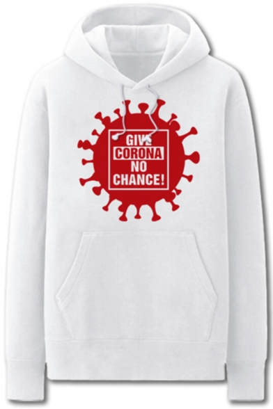 Popular Mens Virus Letter Give Corona No Chance Printed Pocket Drawstring Long Sleeve Regular Fit Graphic Hooded Sweatshirt