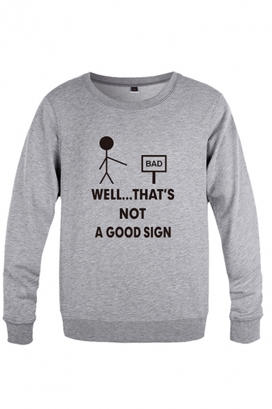 Simple Guys Letter Well That's Not A Good Sign Cartoon Graphic Long Sleeve Round Neck Loose Pullover Sweatshirt