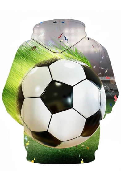 Sportive 3D Football Net Fire Letter World Soccer Printed Pocket Drawstring Long Sleeve Regular Fit Hoodie for Men