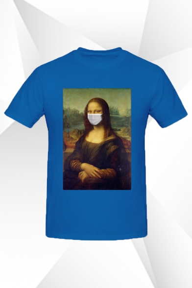Stylish Girls Funny Mona Lisa Printed Short Sleeve Crew-neck Regular Fitted T Shirt