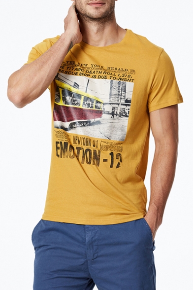 Trendy Letter Emotion-12 Graphic Short Sleeve Crew Neck Regular Fitted Tee Top for Men