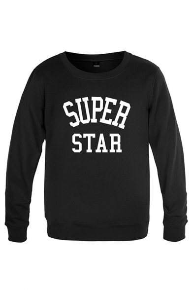 Chic Boys Letter Super Star Printed Long Sleeve Crew Neck Relaxed Pullover Sweatshirt