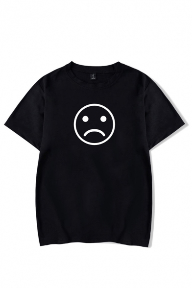 Cool Mens Sad Emoji Pattern Short Sleeve Round Neck Regular Fitted T-Shirt