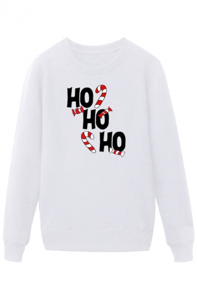 Dressy Mens Candy Pattern Letter Hohoho Pullover Long Sleeve Round Neck Regular Fit Graphic Sweatshirt