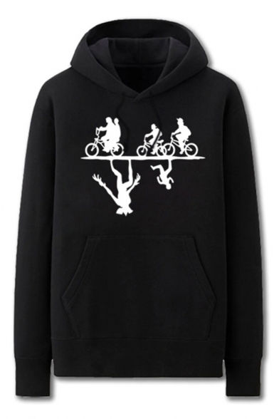 Dressy Mens Character Bike Demon Pattern Pocket Drawstring Long Sleeve Regular Fit Hooded Sweatshirt