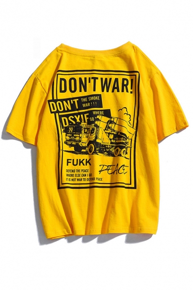 Fashionable Guys Cartoon Letter Don't War Graphic Short Sleeve Round Neck Oversize T-shirt
