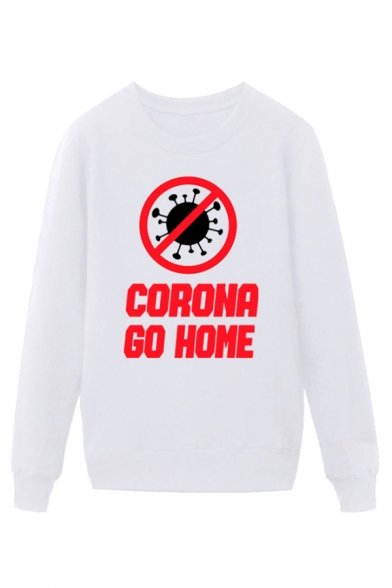 Popular Mens Virus Letter Corona Go Home Printed Pullover Long Sleeve Round Neck Regular Fit Graphic Sweatshirt
