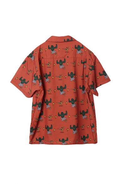 Red Casual Summer Letter Tyhpoeus Cartoon Aladdin lamp Printed Button Down Collar Short Sleeve Regular Fit Graphic Shirt