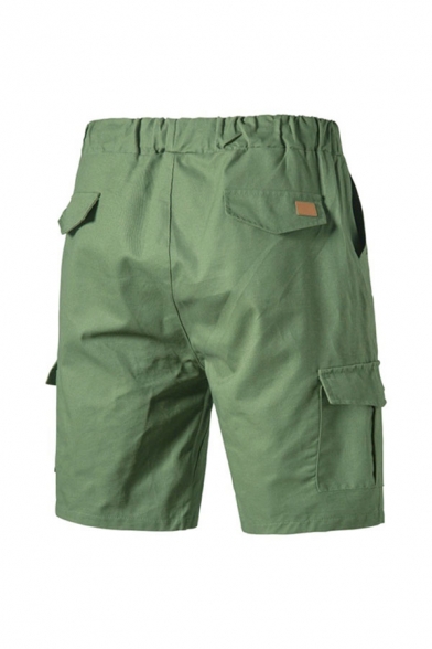 Stylish Men's Plain Drawstring Knee Length Regular Fitted Cargo Shorts with Pockets