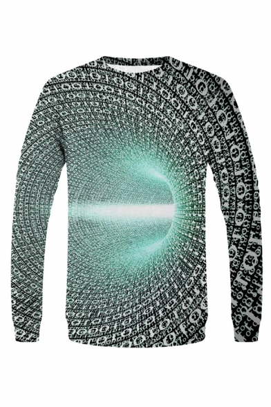 Stylish Mens 3D Visual Deception Number Printed Long Sleeve Round Neck Regular Fit Graphic Sweatshirt