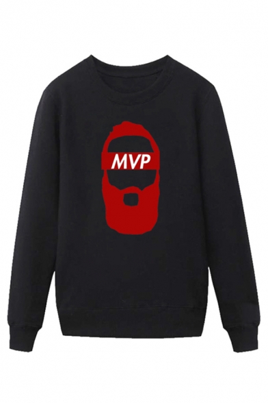 Stylish Mens Character Pattern Letter Mvp Pullover Long Sleeve Round Neck Regular Fit Graphic Sweatshirt