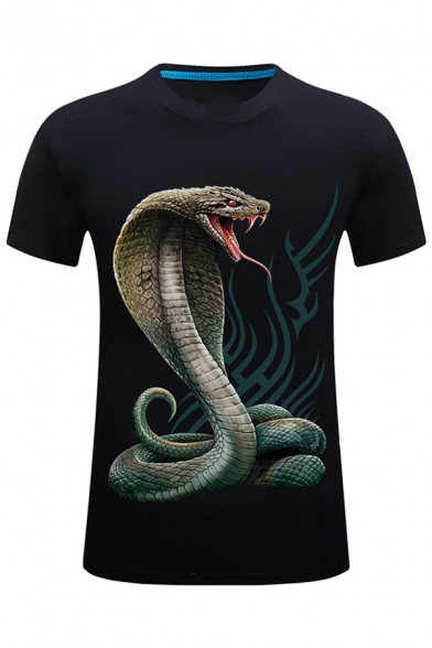 Vintage 3D Snake Pattern Slim Fitted Round Neck Short Sleeve T-Shirt for Men