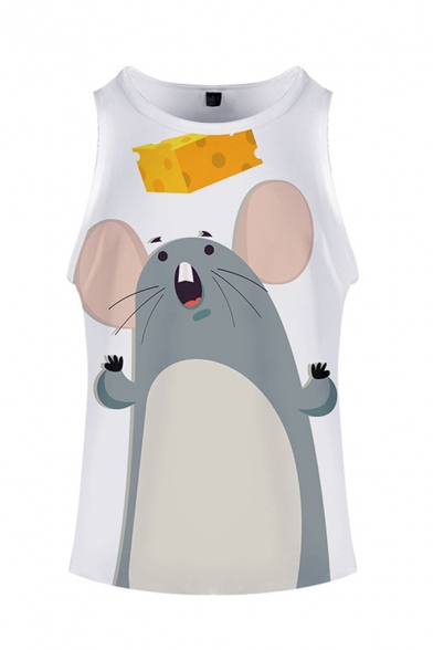 Basic Mens Tank Top 3D Cartoon Mouse Printed Slim Fitted Sleeveless Crew Neck Tank Top