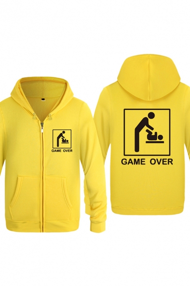 Chic Mens Character Letter Game over Printed Zipper up Pocket Drawstring Long Sleeve Regular Fitted Graphic Hooded Sweatshirt