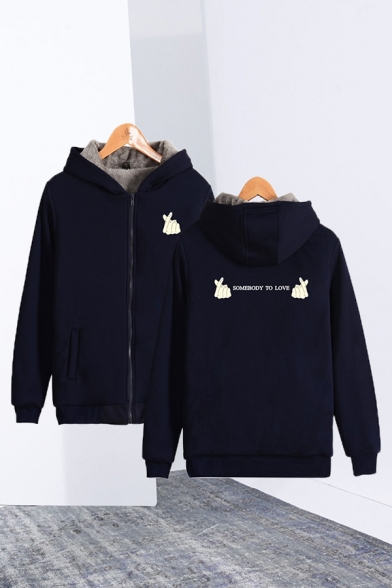 Cool Mens Hand Letter Graphic Long Sleeve Zipper Front Relaxed Fit Hoodie