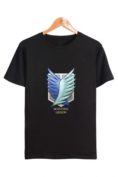 Cool Mens Wing Letter Scouting Legion Printed Short Sleeve Round Neck Regular Fit T-Shirt