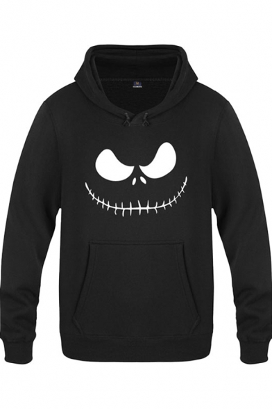 Fashionable Mens Patterned Drawstring Long Sleeve Regular Fitted Hooded Sweatshirt with Pocket