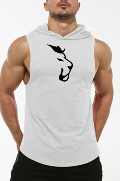 Mens Fashionable Tank Top Patterned Hooded Fitted Sleeveless Tank Top