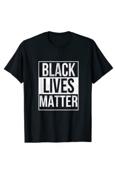 Stylish Letter Black Lives Matter Printed Short Sleeve Crew Neck Relaxed Tee Top for Guys