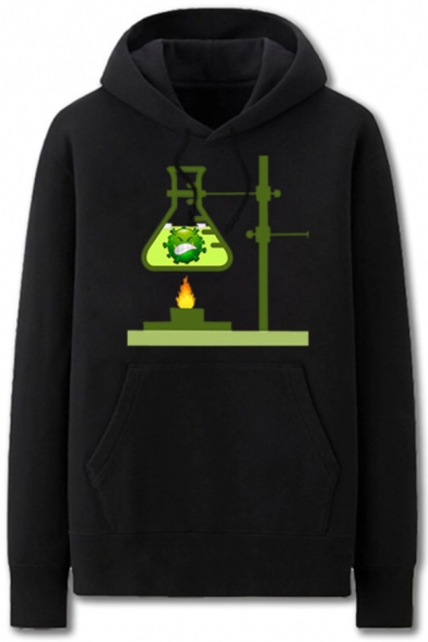 Stylish Mens Virus Chemical Vessels Pattern Pocket Drawstring Long Sleeve Regular Fit Graphic Hooded Sweatshirt