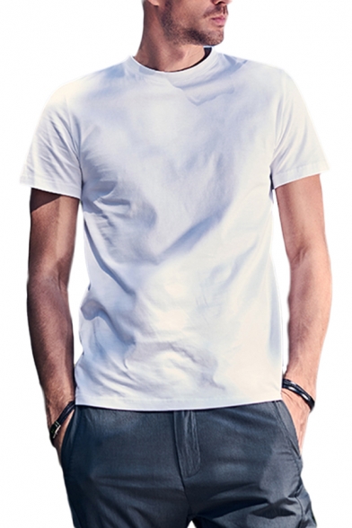Mens Leisure T-Shirt Solid Color Crew Neck Fitted Short Sleeve T-Shirt