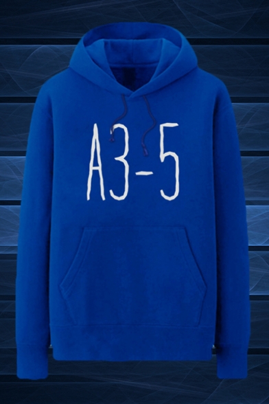 Simple Letter A3-5 Pocket Drawstring Long Sleeve Regular Fit Hooded Sweatshirt for Men