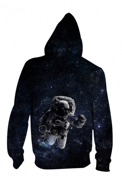 Stylish 3D Abstract Galaxy Pattern Zipper up Pocket Drawstring Long Sleeve Fitted Hoodie for Men