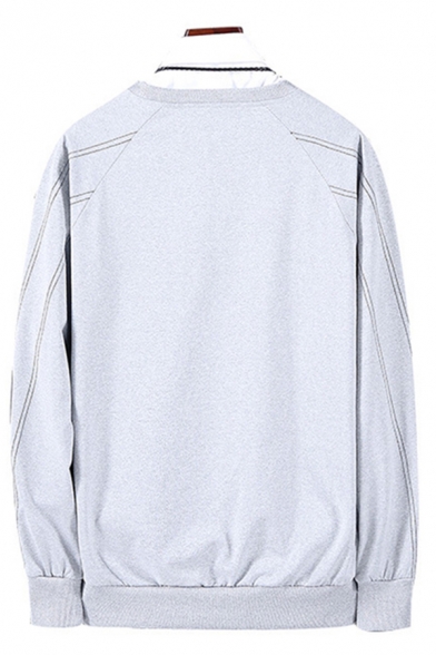 Vintage Mens Pullover Sweatshirt Letter Yi Yang Pattern Cuffed Long Sleeve Regular Fit Crew Neck Pullover Sweatshirt