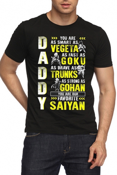 Cool Black Letter Daddy Cartoon Graphic Short Sleeve Crew Neck Regular Fit T Shir