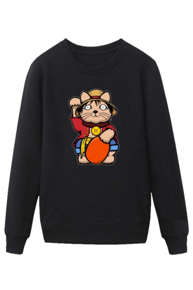 Cool Mens Cartoon Character Pattern Pullover Long Sleeve Round Neck Regular Fitted Sweatshirt