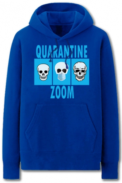Funny Skull Mask Letter Quarantine Zoom Printed Pocket Drawstring Long Sleeve Regular Fit Graphic Hooded Sweatshirt for Men