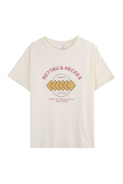 Girls Letter Rettbu & Hecees Cookies Graphic Short Sleeve Crew Neck Loose Trendy Tee