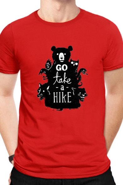 Mens Basic Animal Letter Go Take a Hike Printed Round Neck Short Sleeve Regular Fit Tee Top