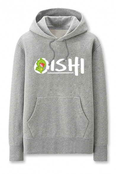 Mens Casual Monster Letter Oishi Printed Drawstring Cuffed Long Sleeve Regular Fitted Graphic Hoodie with Kangaroo Pocket