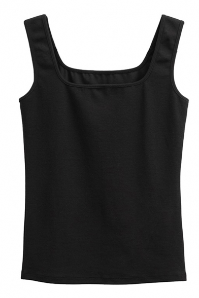 Popular Womens Plain Square Neck Slim Fitted Tank Top