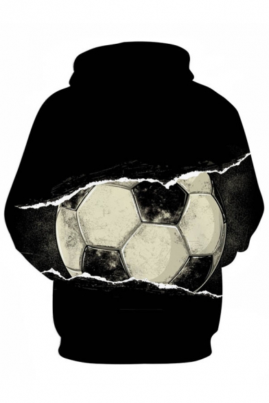 Sportive 3D Football Net Fire Letter World Soccer Printed Pocket Drawstring Long Sleeve Regular Fit Hoodie for Men