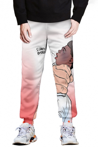 Stylish Men's Fist Figure Letter I Can't Breathe 3D Print Pocket Regular Fit Full Length Graphic Cuffed Pants