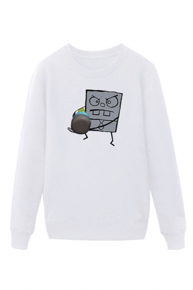 Cool Mens Pen Cartoon Character Pattern Pullover Long Sleeve Round Neck Regular Fitted Sweatshirt