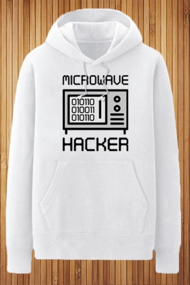 Dressy Television Letter Microwave Hacker Printed Pocket Drawstring Long Sleeve Regular Fit Graphic Hooded Sweatshirt for Men