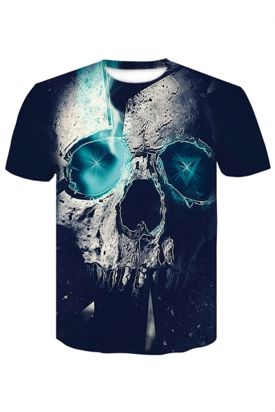 Fashionable Men's Skull 3D Printed Round Neck Short Sleeve Fitted Tee Top
