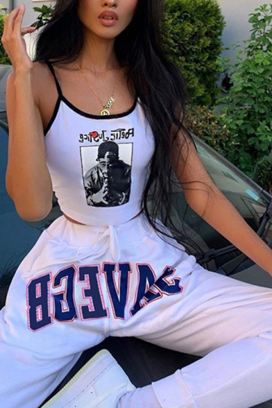

Ladies Hip Hop Letter Savegb Print Drawstring Waist Ankle Length Cuffed Carrot Fit Sweatpants in White, LM648187