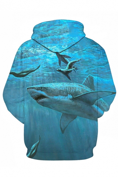 Mens Fancy Fish 3D Print Drawstring Full Sleeve Loose Fit Hooded Sweatshirt with Pocket